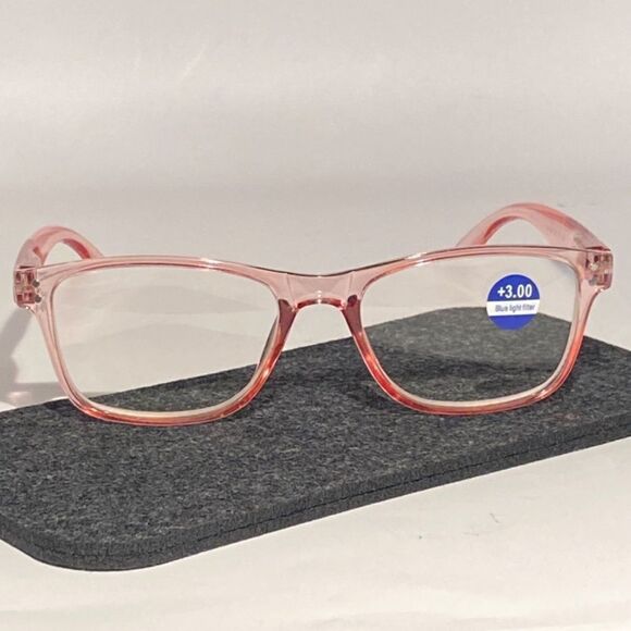 1442 Helen Reading Glasses 3.0 Readers Bluelight Filter Pink Frame NWT - Picture 2 of 9